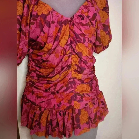 DR2 Vintage Floral Peplum Blouse Puff Sleeve Dark Academia Y2K Boho - Picture 5 of 8